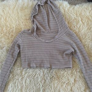 Wild harvest clothing organic hemp/cotton Striped Hooded Crop Top